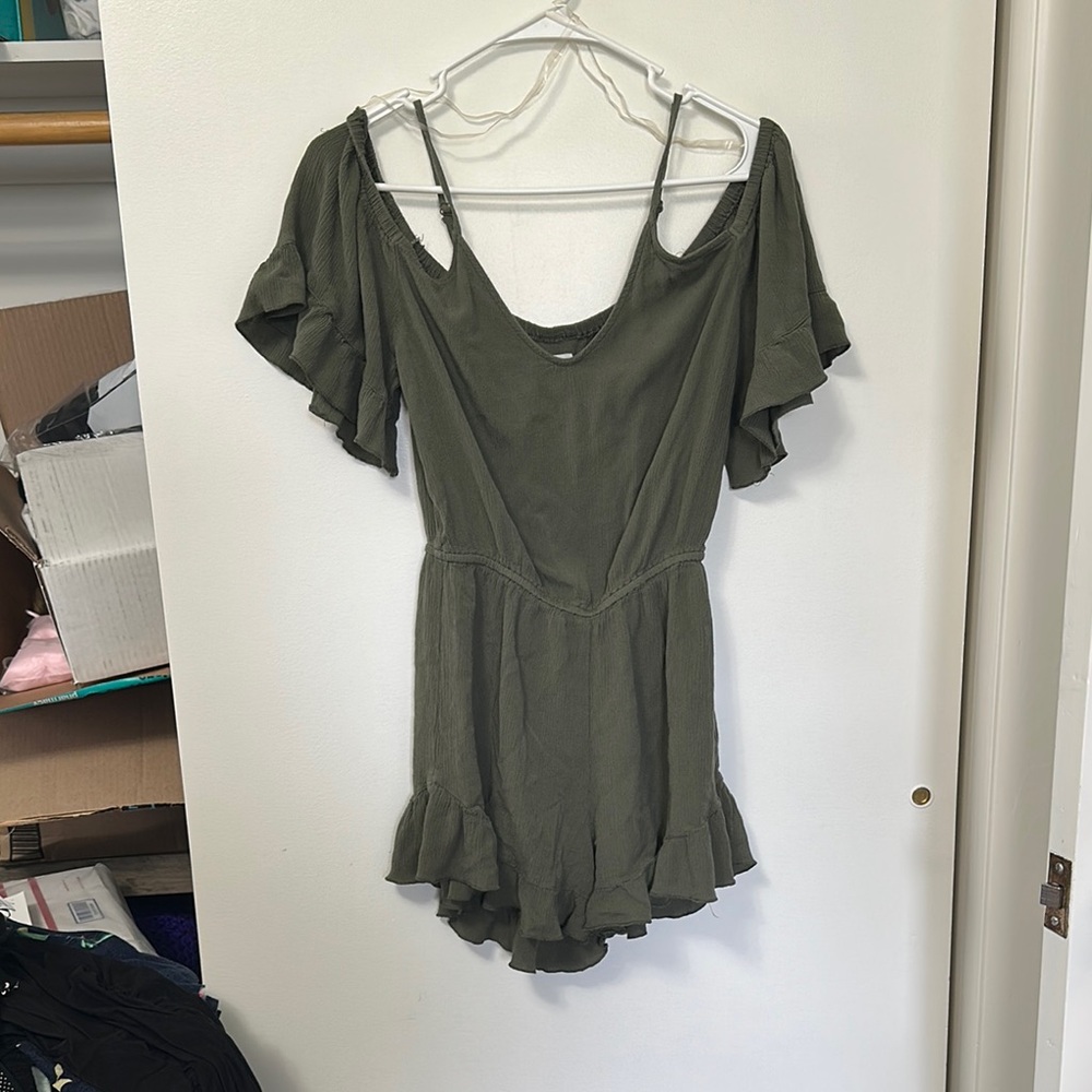 Self Esteem Olive Green Ruffle Jumpsuit